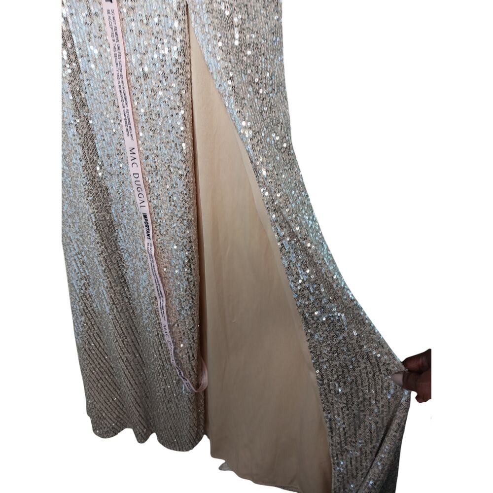 New with Tags Mac Duggal 26598 Sequin Gown Nude Gold Slit Evening Dress Size 4 - Picture 10 of 16
